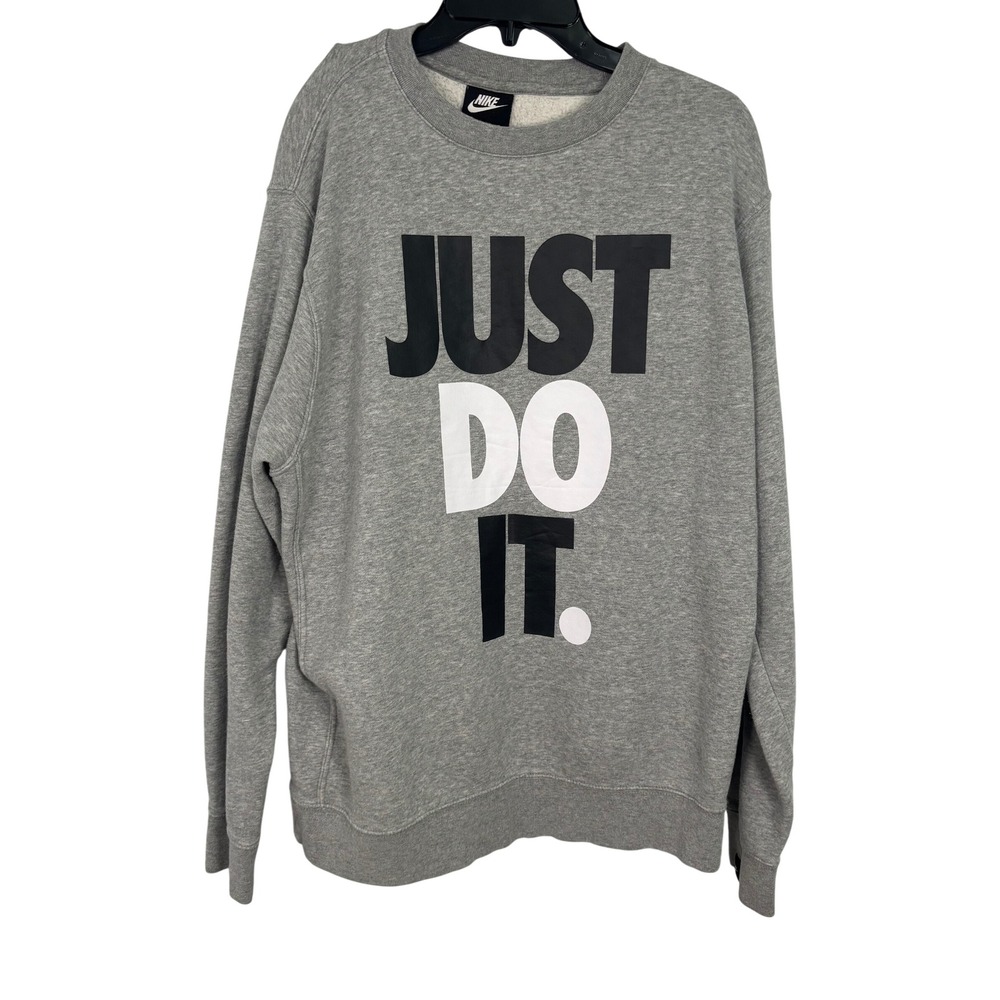 Nike Just Do It Crewneck Sweatshirt Mens Large Gray Fleece Pullover Logo 268